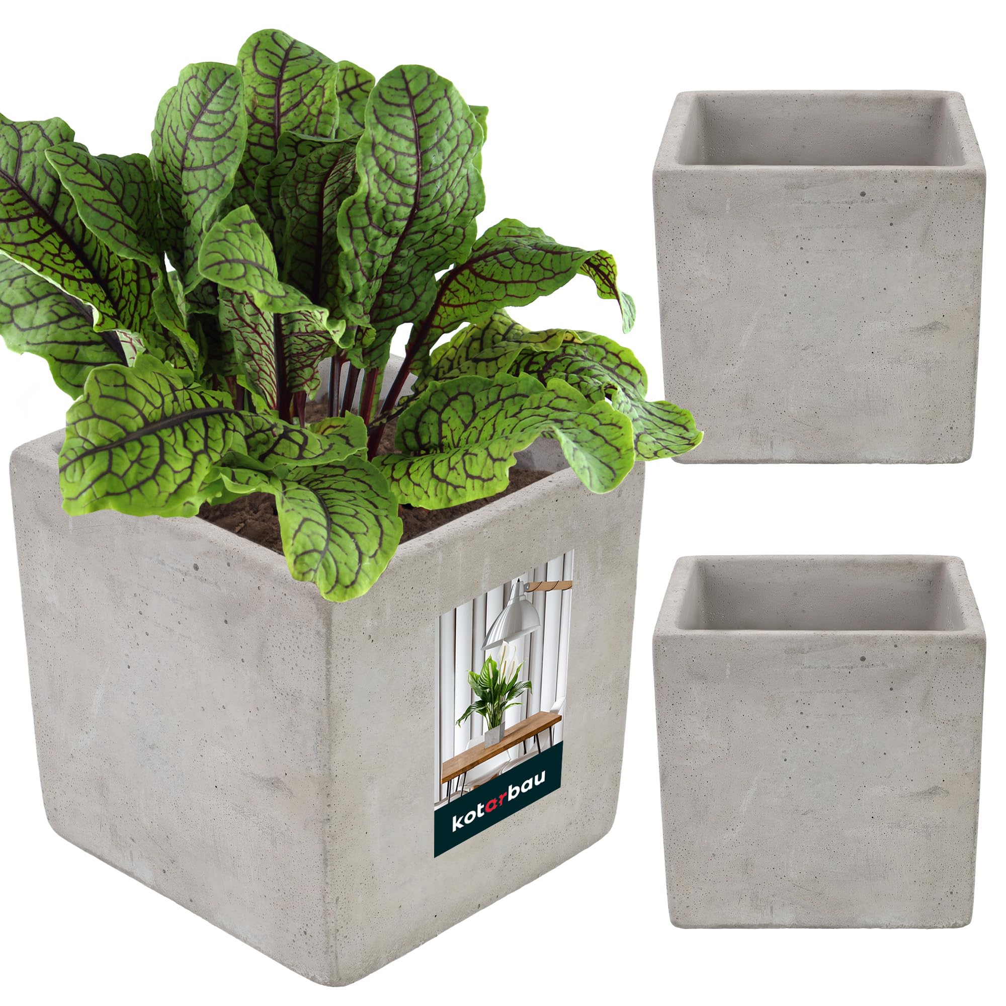 KOTARBAU® Lot de 2 pots de fleurs en béton décoratif carré pour fleurs et plantes 16 x 16 cm