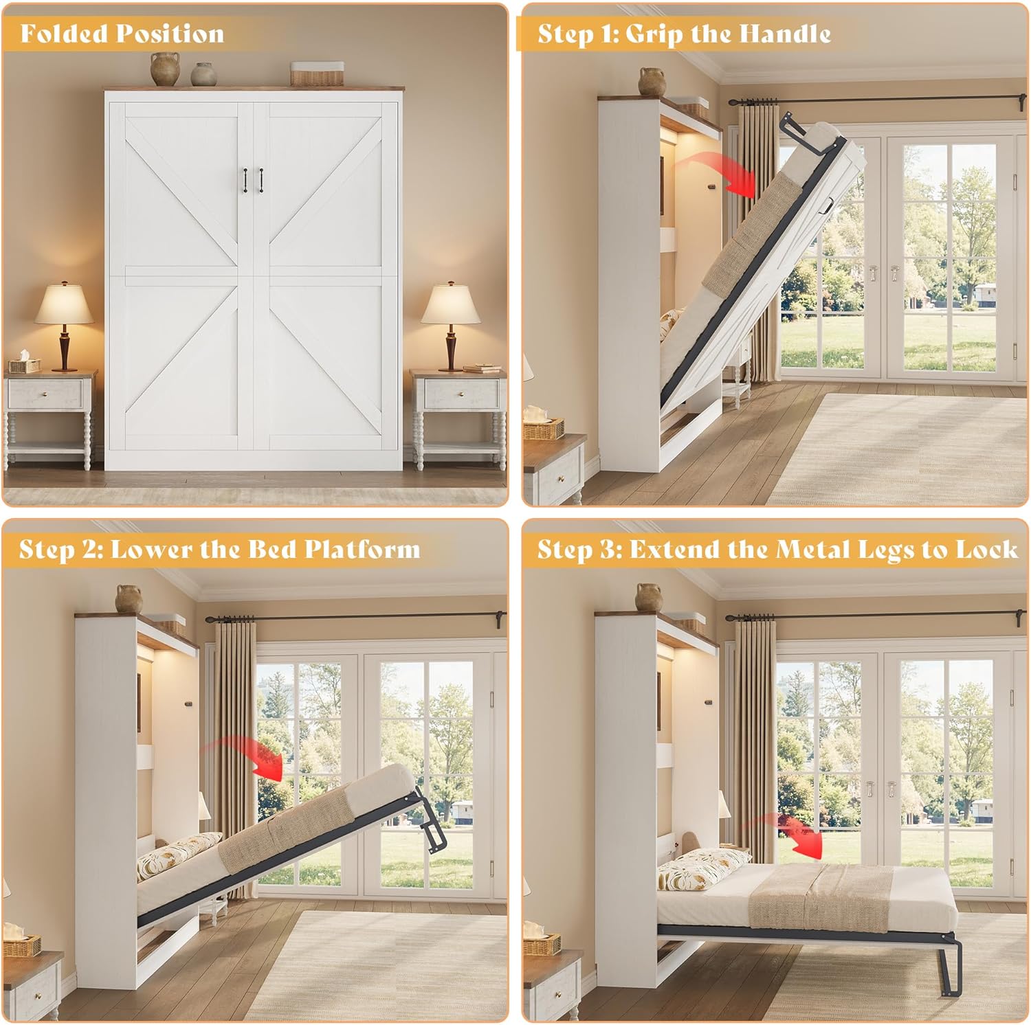 Steps to open and close the AMERLIFE Murphy Bed