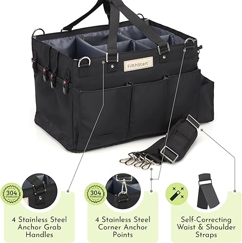 Miniatura 6 de FifthStart Organizador de limpieza multiusos con correa para la cintura y el hombro, organizador de pañales, 9 bolsillos y fácil de limpiar, bolsa