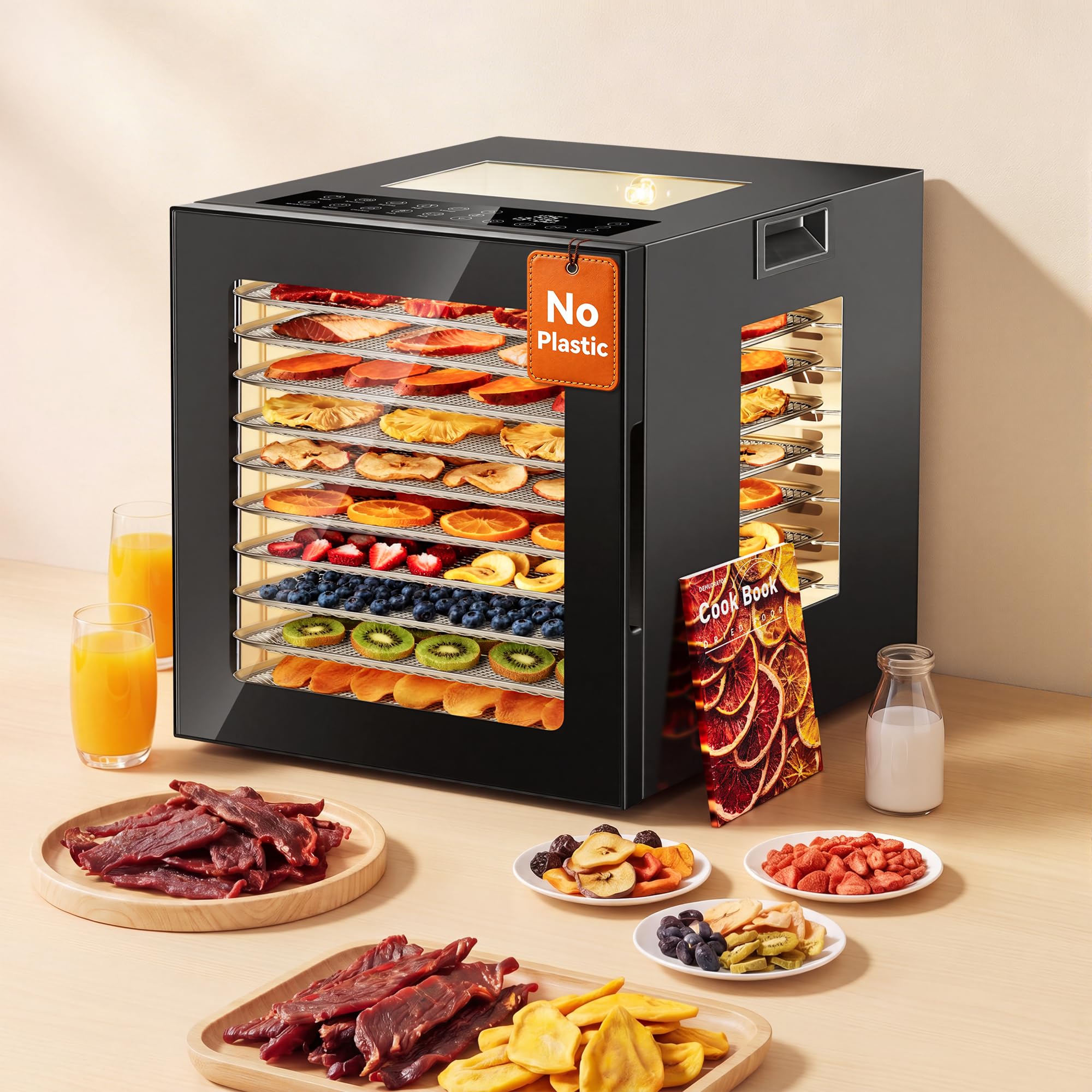 Manastin - Máquina deshidratadora de alimentos, 10 bandejas de acero inoxidable, secadora de 850 W para carne ceca, frutas, verduras, yogur y golosinas para perros, secador deshidratado de 100 a 165 °