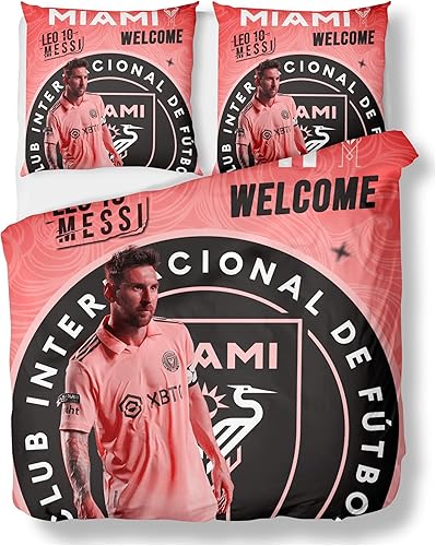 Miami - Juego de ropa de cama de fútbol, juego de funda de edredón de fútbol rosa, juego de ropa de cama de fútbol de microfibra suave, 3 piezas,
