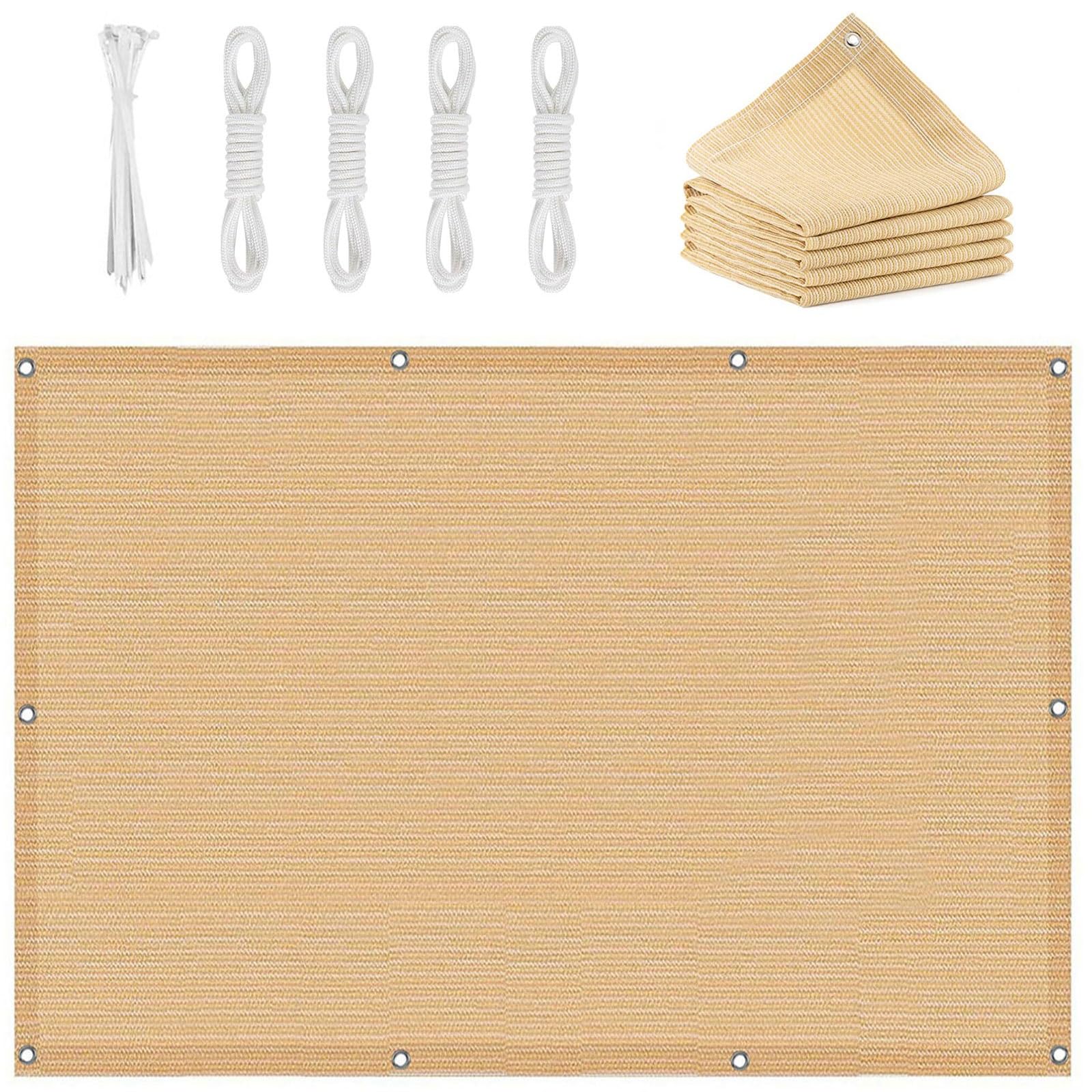 Voile d'ombrage rectangulaire 3.5x5 filet coupe-vent anti-UV avec oeillets jardin crème