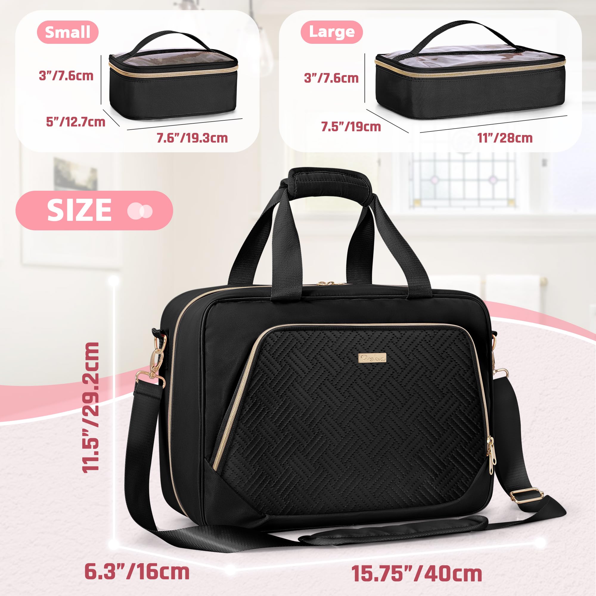 Neceser extragrande para mujer con 4 estuches individuales, bolsa organizadora de maquillaje de viaje grande con bolsillo para herramientas para el cabello y compartimento para brochas de