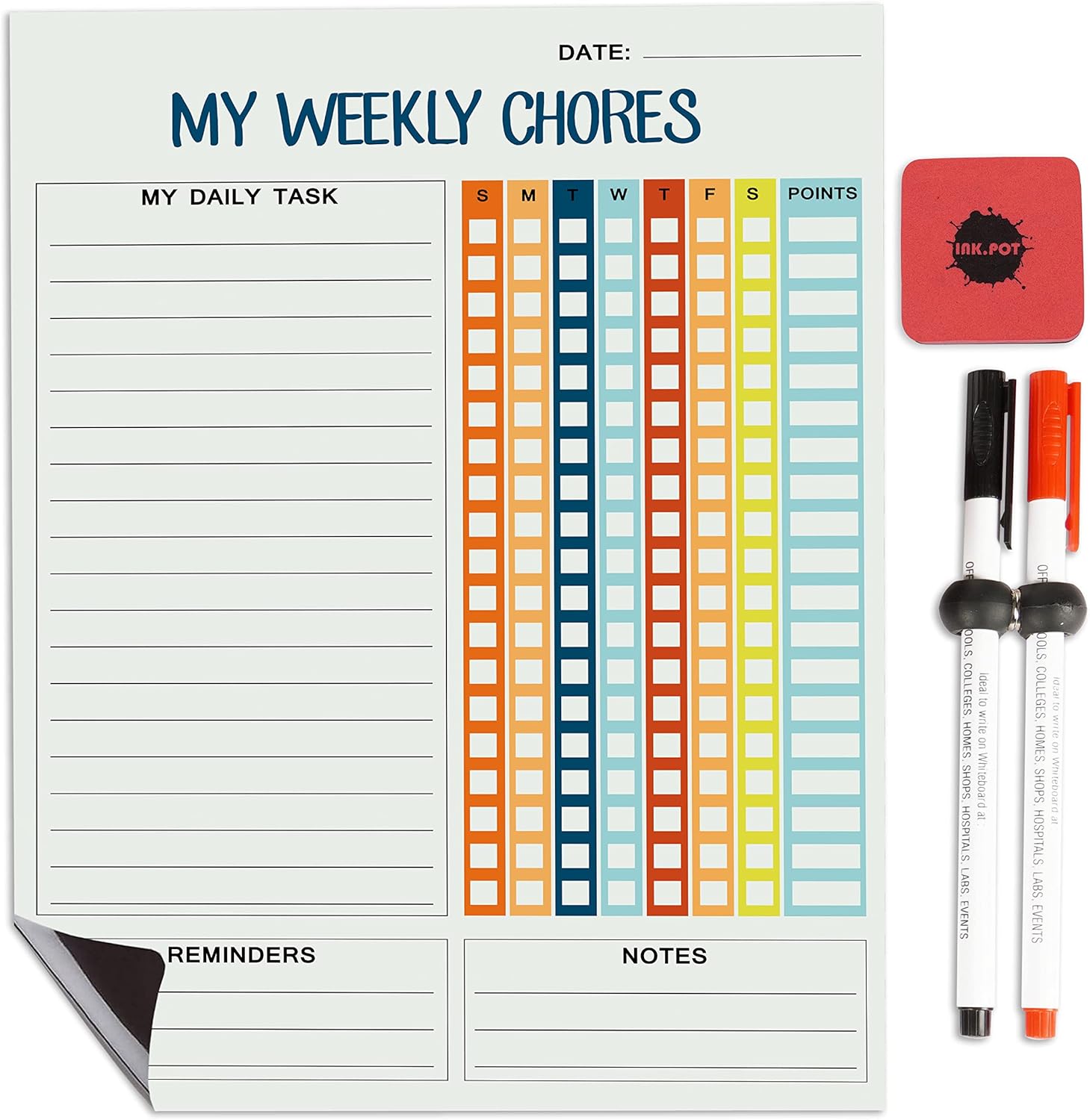 Magnetic Whiteboard My Weekly Chores Chore Chart for Refrigerator - Dry Erase Behavior Chart for Kids Responsibility Chart with 2 Fine Tip Marker & Eraser