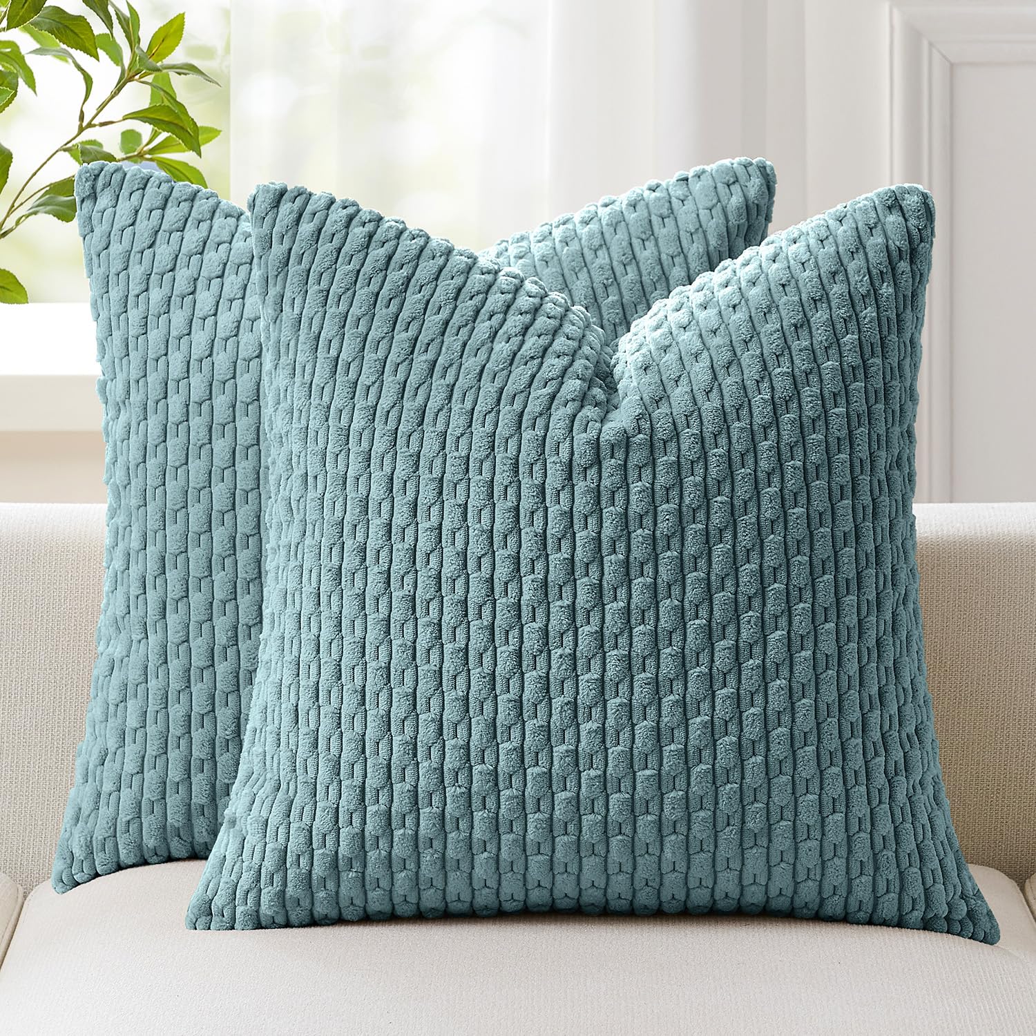 View 1 of Kevin Textile Soft Corduroy 20x20 Inch Pillow Covers 2 Pack, Blue Grey