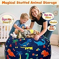 Vista 160 de Lukeight - Puf de almacenamiento de animales de peluche para niños, funda para puf de dinosaurio con cremallera para organizar la habitación