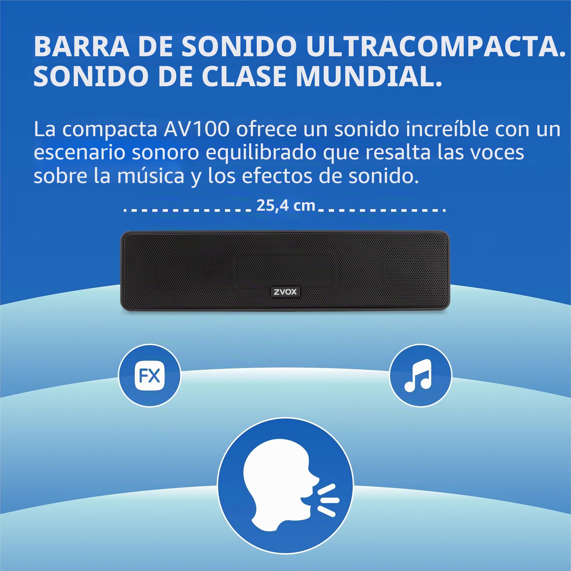 ZVOX AccuVoice AV100 - Altavoz compacto para TV con 6 niveles de refuerzo de voz, color negro