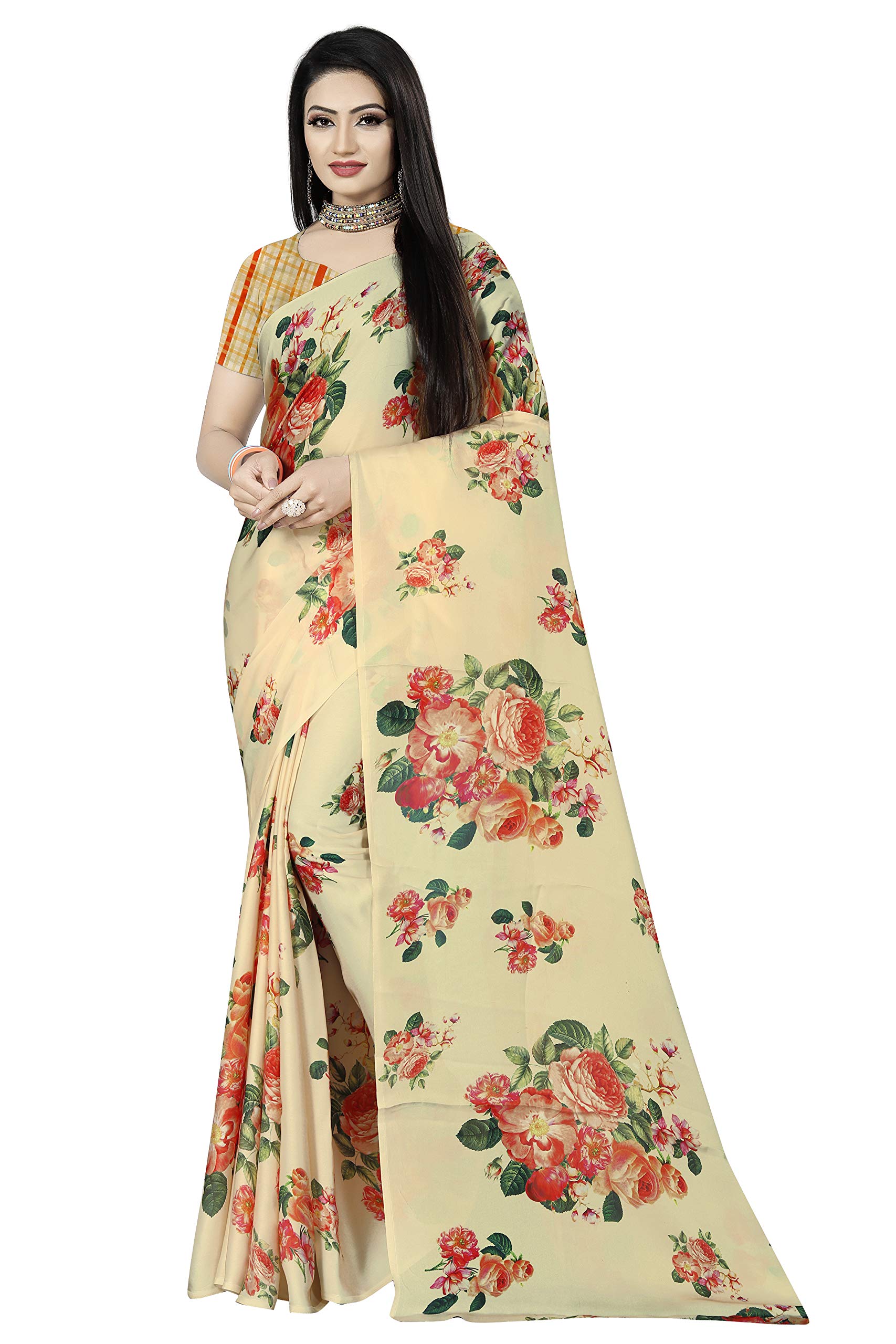 AJ CREATIONWomen's Digital Printed Satin Silk Saree With Blouse Piece (A254)