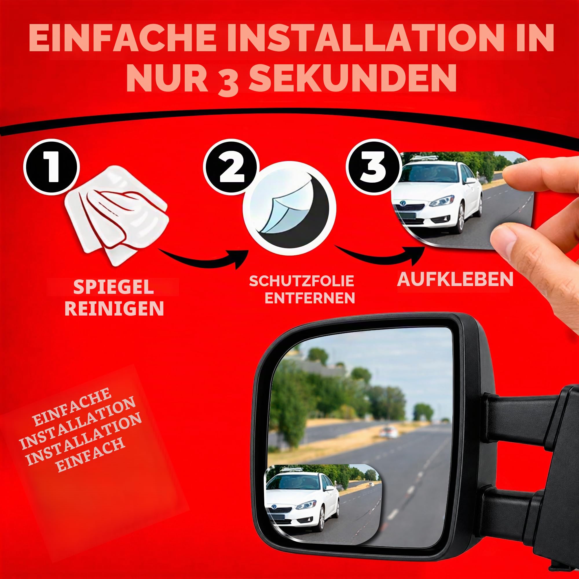 Konvexer Autospiegel für toten Winkel: XLarge Rückspiegel | Rückspiegel für Auto-Außenzubehör und Innenraum für Damen/Herren (2 Stück)