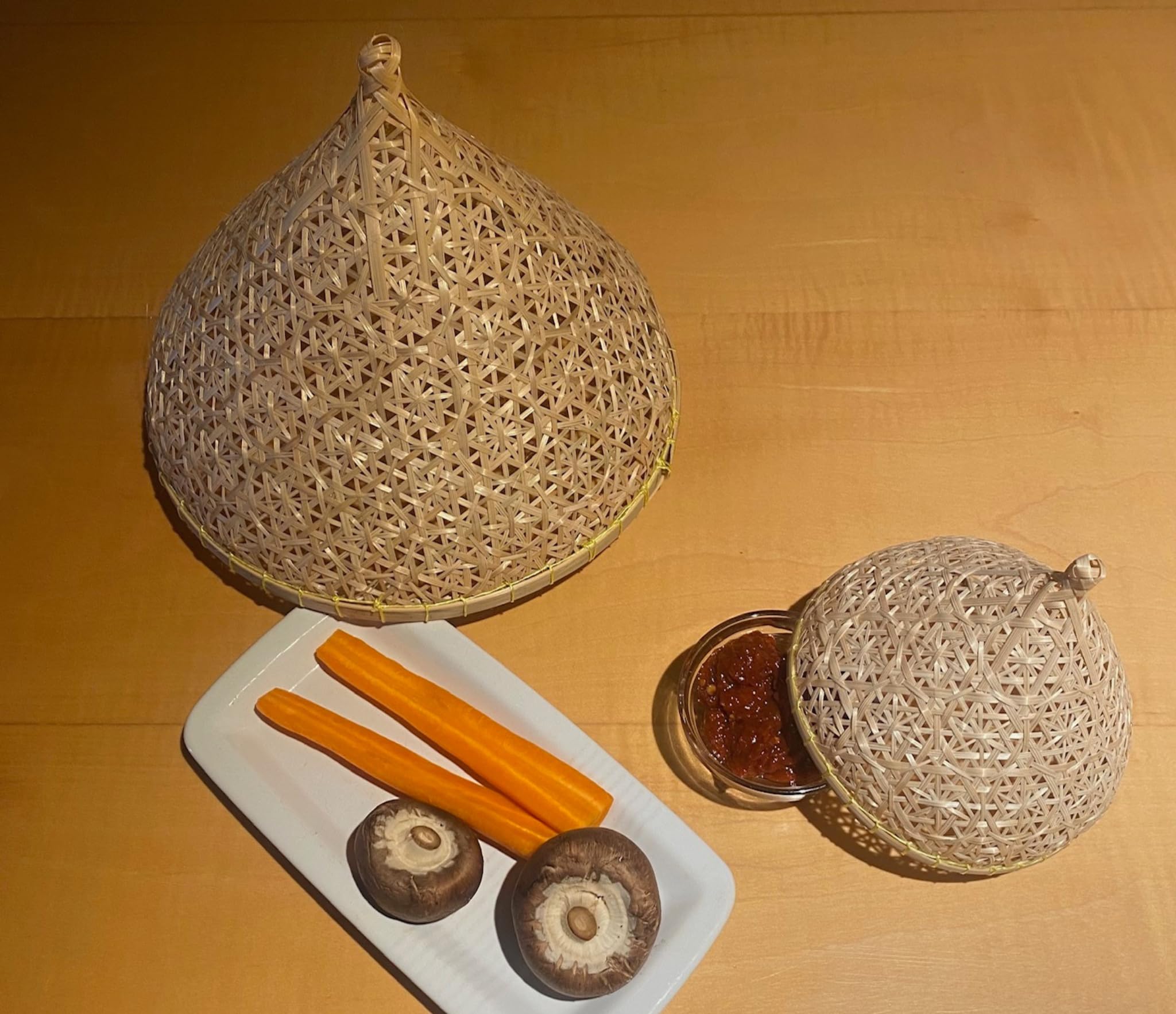 Amazon.de: greenrelation Bambus Speisehaube fr Lebensmittel 3er Set Bamboo  Abdeckhaube fr Essen Handarbeit
