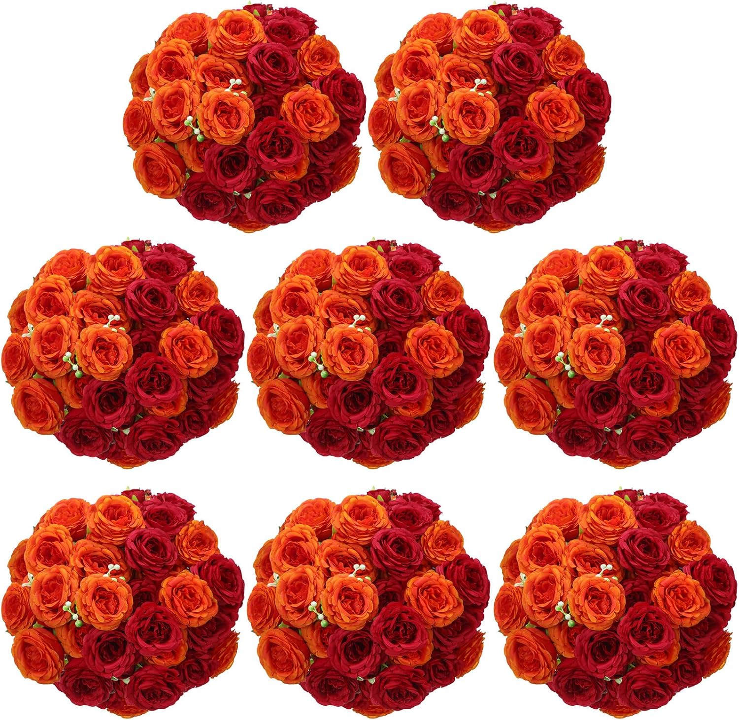 Geosar Artificial Peonies Flowers Fake Silk Peony Bouquet Faux Peonies Flowers Bulk for Decoration Vase Floral Arrangements Wedding Party Table(Orange, Dark Red,16 Bundles) Orange, Dark Red 16
