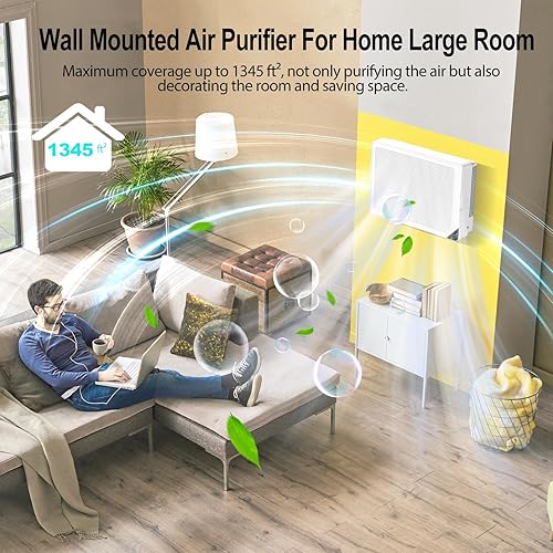 Miniatura 3 de Purificadores de aire para el hogar, polvo, polen de mascotas, pelo de mascotas en el dormitorio, purificador de aire HEPA montado en la pared para