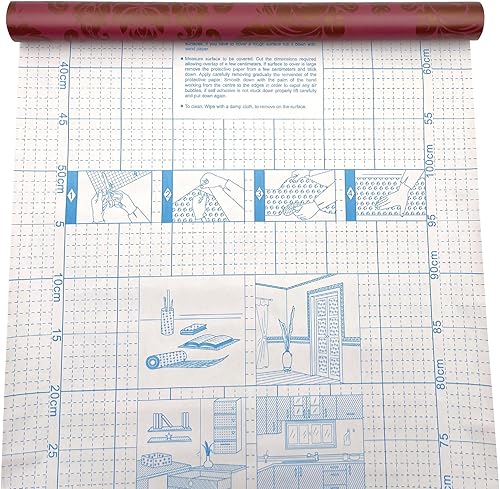 Miniatura 4 de Yifely Papel autoadhesivo 17.7x118.1 in de los muebles del PVC del trazador de líneas del cajón del estante del damasco dorado rojo