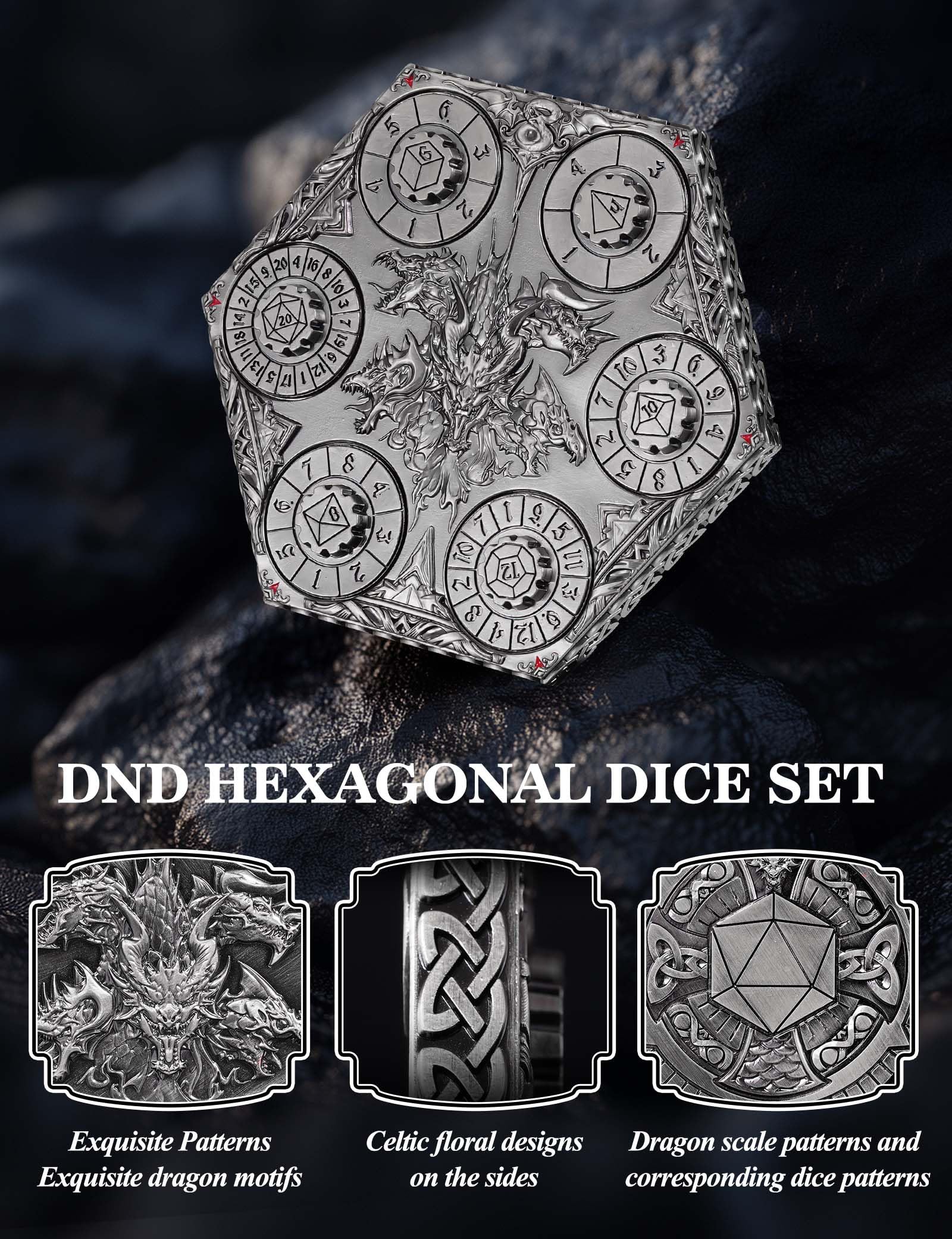 SD004 Jeu de dés DND (argent ancien)