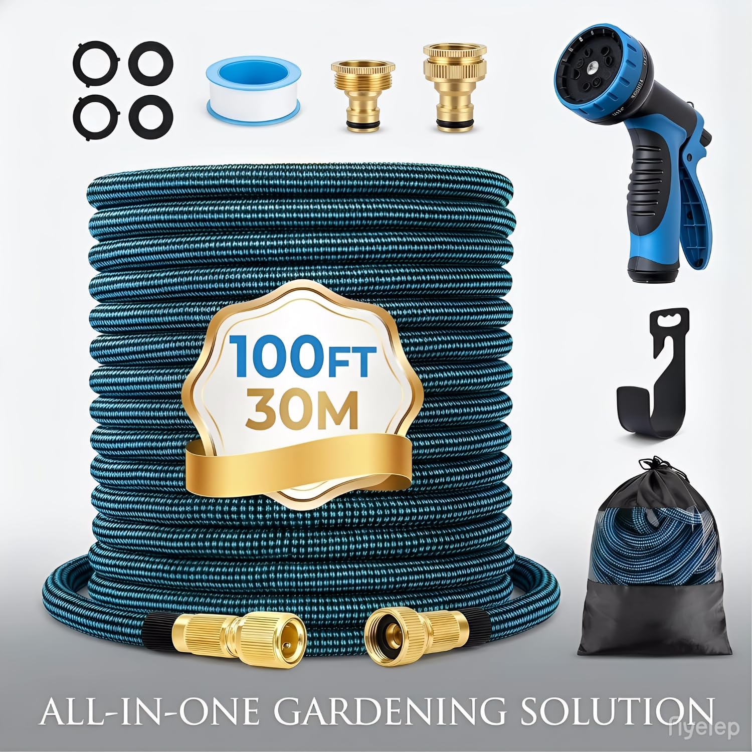 Tuyau d'Arrosage Extensible 15 m,Tuyau Jardin Flexible Retractable,Tuyau d’Eau Réglable avec 1/2'' et 3/4'' Adaptateurs,10 Modes de Pistolet d'arrosage, pour Jardin Moyen (blau, 15)