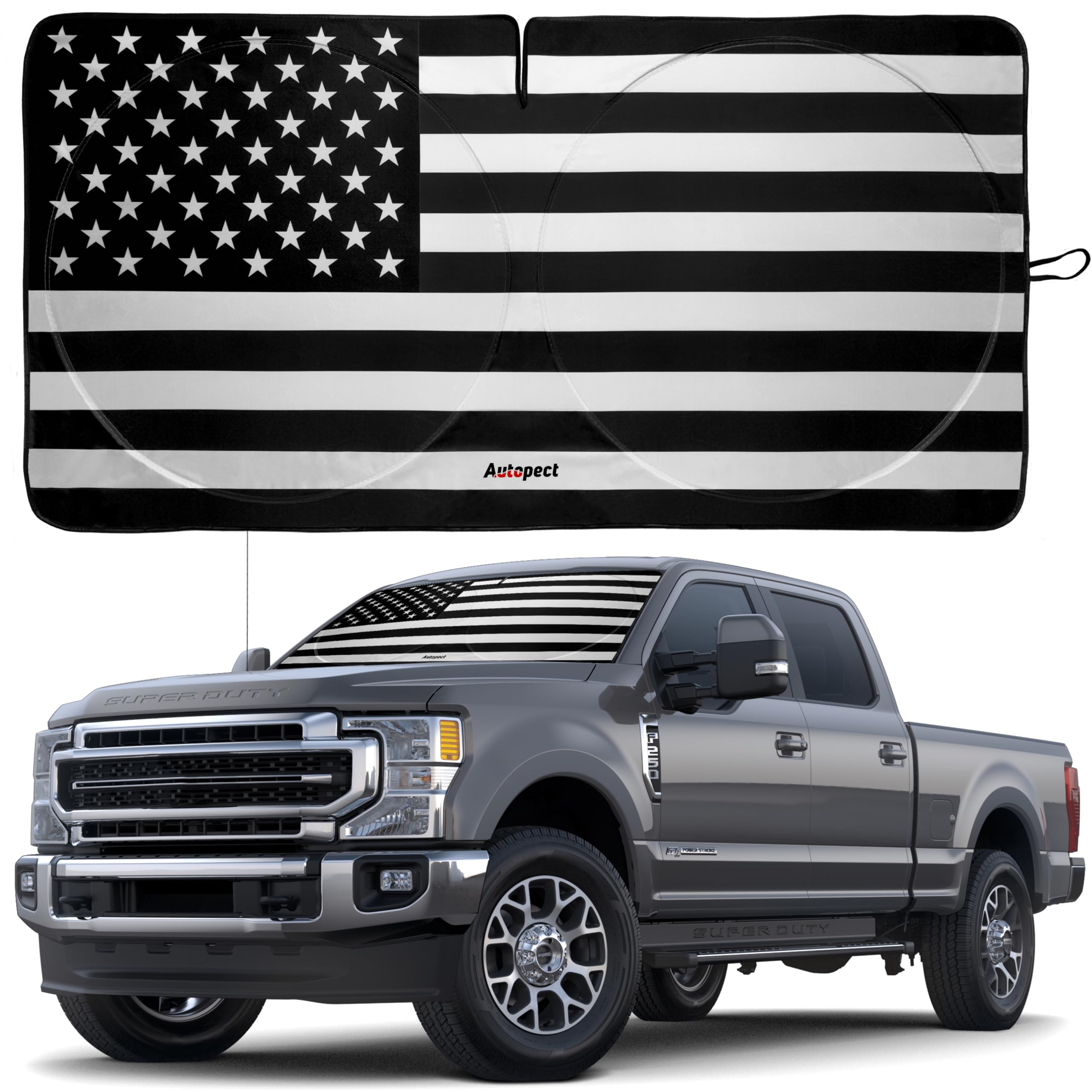 Autopect Windshield Sun Shade - American Flag Design, High-Resolution Sun Visor for Car, Truck, SUV with Mirror Cut-Out for Interior Sun Protection,