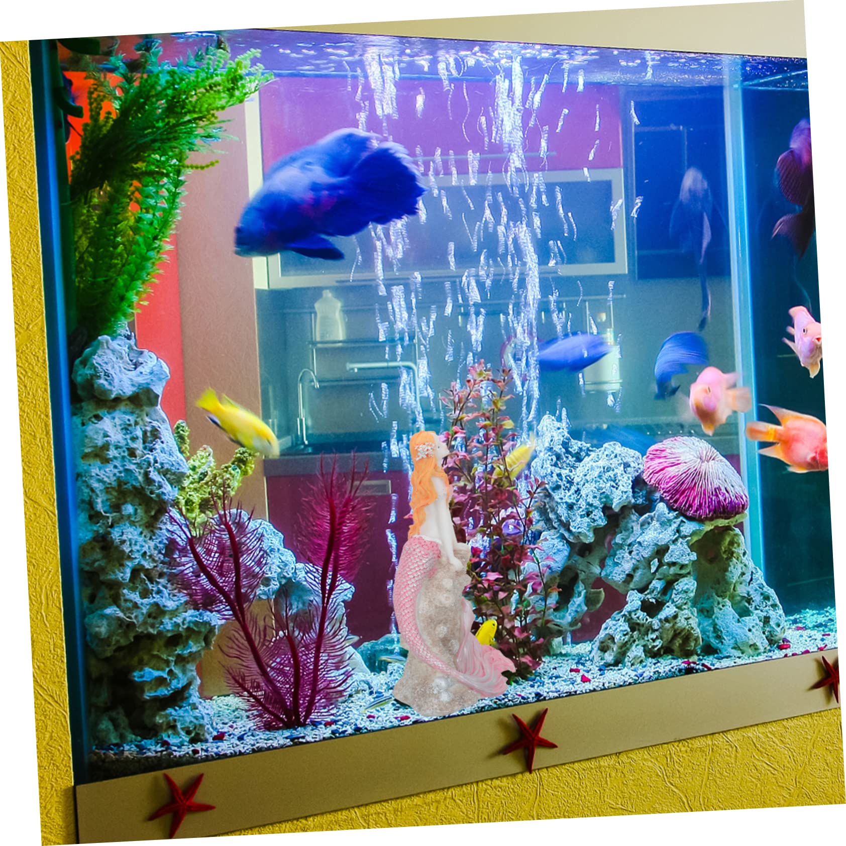 Alipis 2 Pezzi decorazione sirena arredamento ornamento sirena paesaggistica acquario fornitura acquario paesaggio del serbatoio di pesce decorazione dell'acquario resina rosa