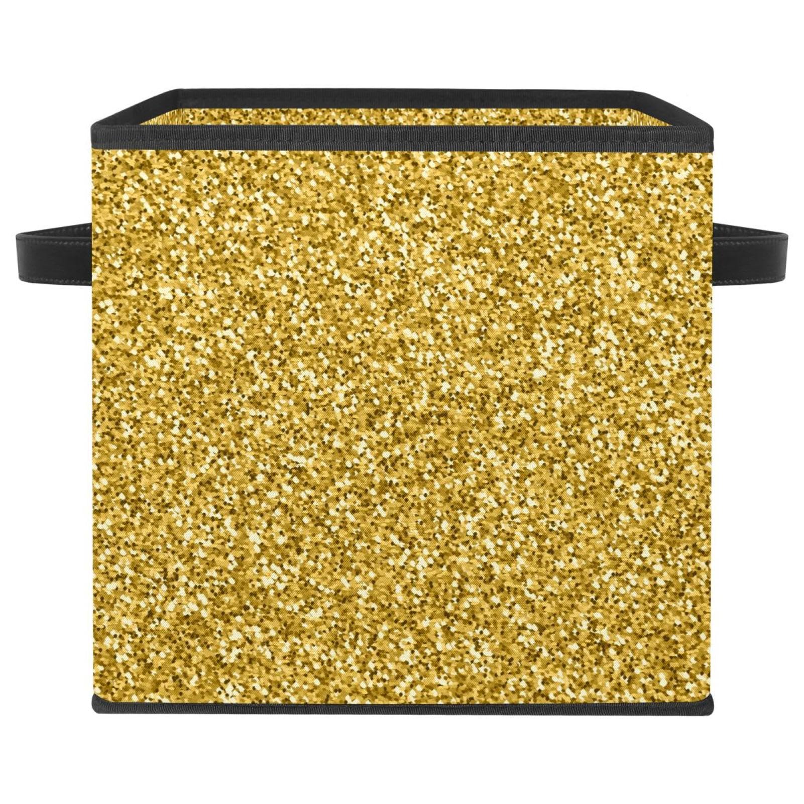 Boîte de rangement pliable jaune pailleté en tissu cube avec poignées