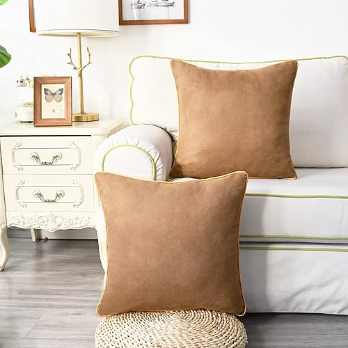 Miniatura 5 de CaliTime Juego de 2 fundas de almohada súper suaves de gamuza sintética con borde dorado con ribete dorado para sofá, cama, sofá, granja,