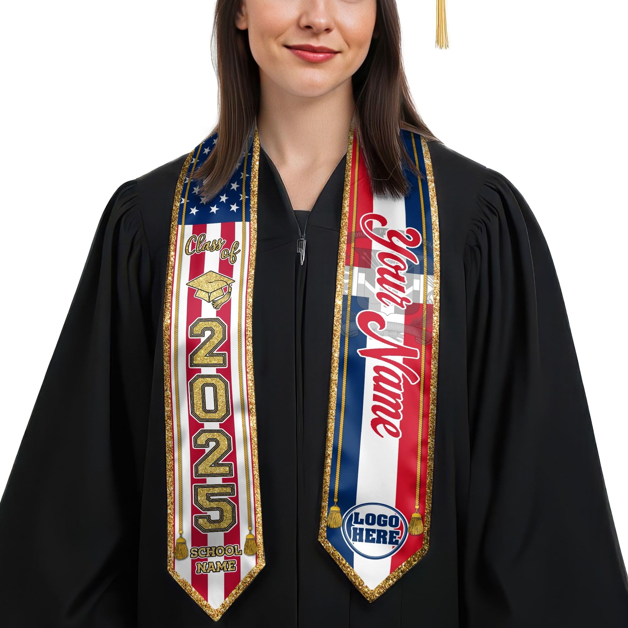MonkeyVan Personalized Graduation Stole for Dominican Republic Senior, Dominican Flag Graduation Sash Class of 2025 Gifts S338