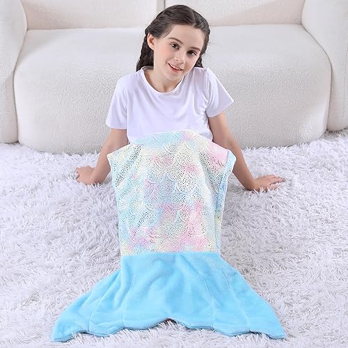 Miniatura 6 de Manta de cola de sirena para niños y adolescentes, adultos, de felpa suave de franela para todas las estaciones, manta para dormir, diseño de