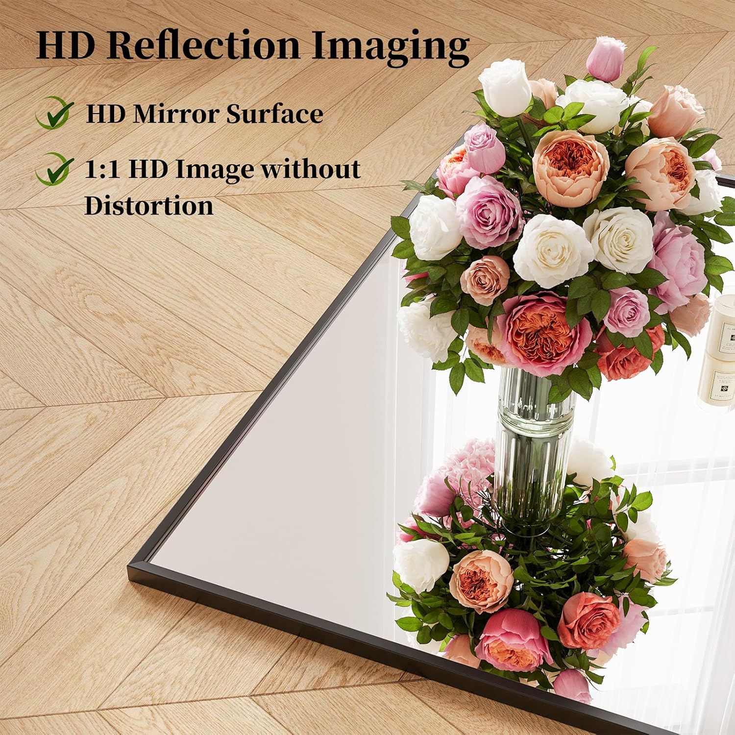 Large Full Length Mirror, 71"x30" Floor Mirror with Stand, Big Full Body Mirrors for Bedroom, Hanging Mounted for Living Room Cloakroom, Shatterproof Tempered Glass Floor Mirror, Black - Image 2