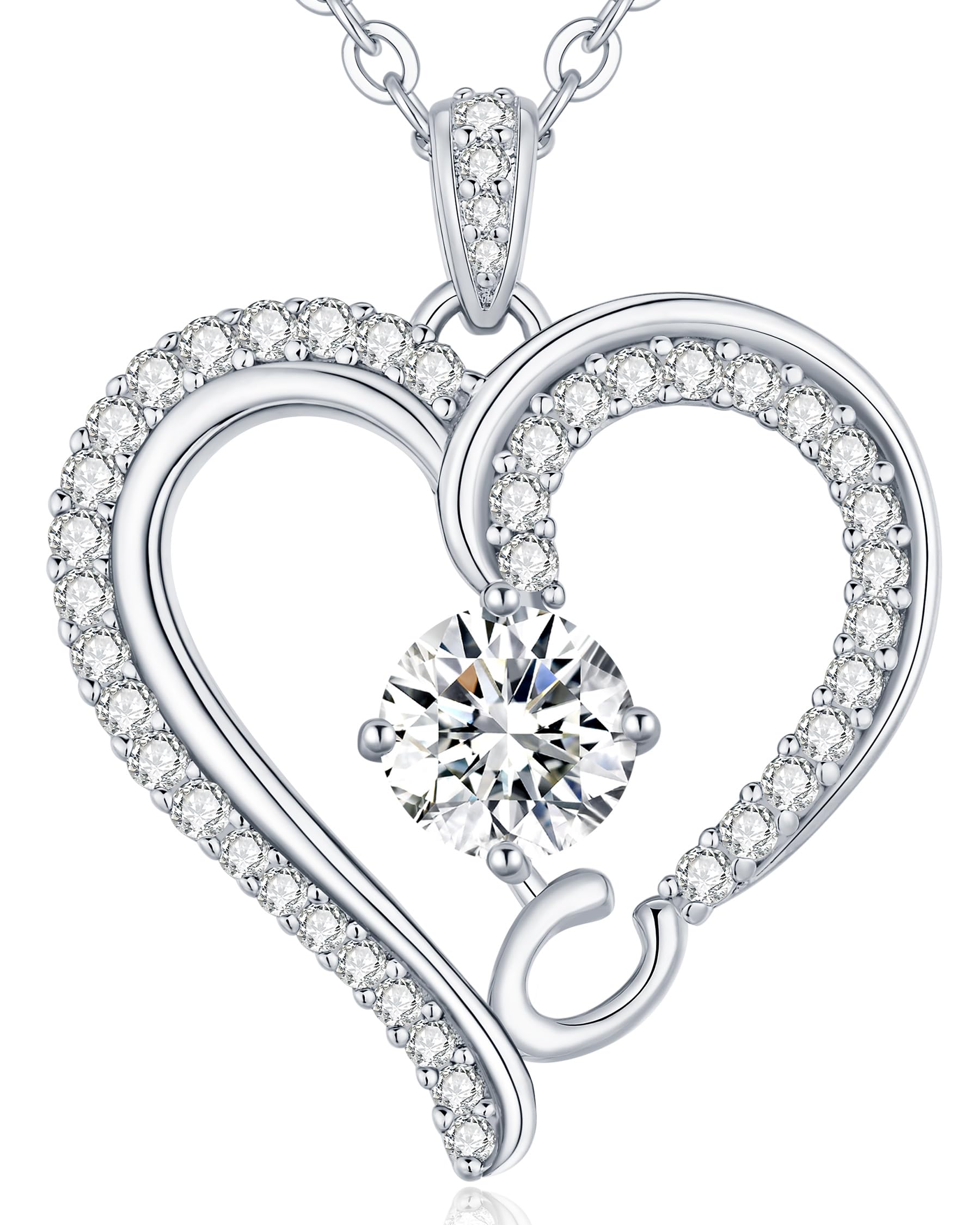 CDE Kette Damen mit Buchstabe Anhänger Herz Anhänger mit Zirkonia Schmuck Halskette für Frauen Geschenk für Freundin, Mama, Frau zum Geburtstag, Valentinstag Weihnachtsgeschenke
