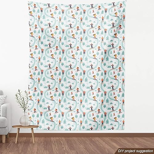 Vista 534 de Ambesonne Tela beige de The Yard, ilustración contemporánea de animales marinos en estilo retro, arte de caballito de mar de cangrejo de pulpo, tela