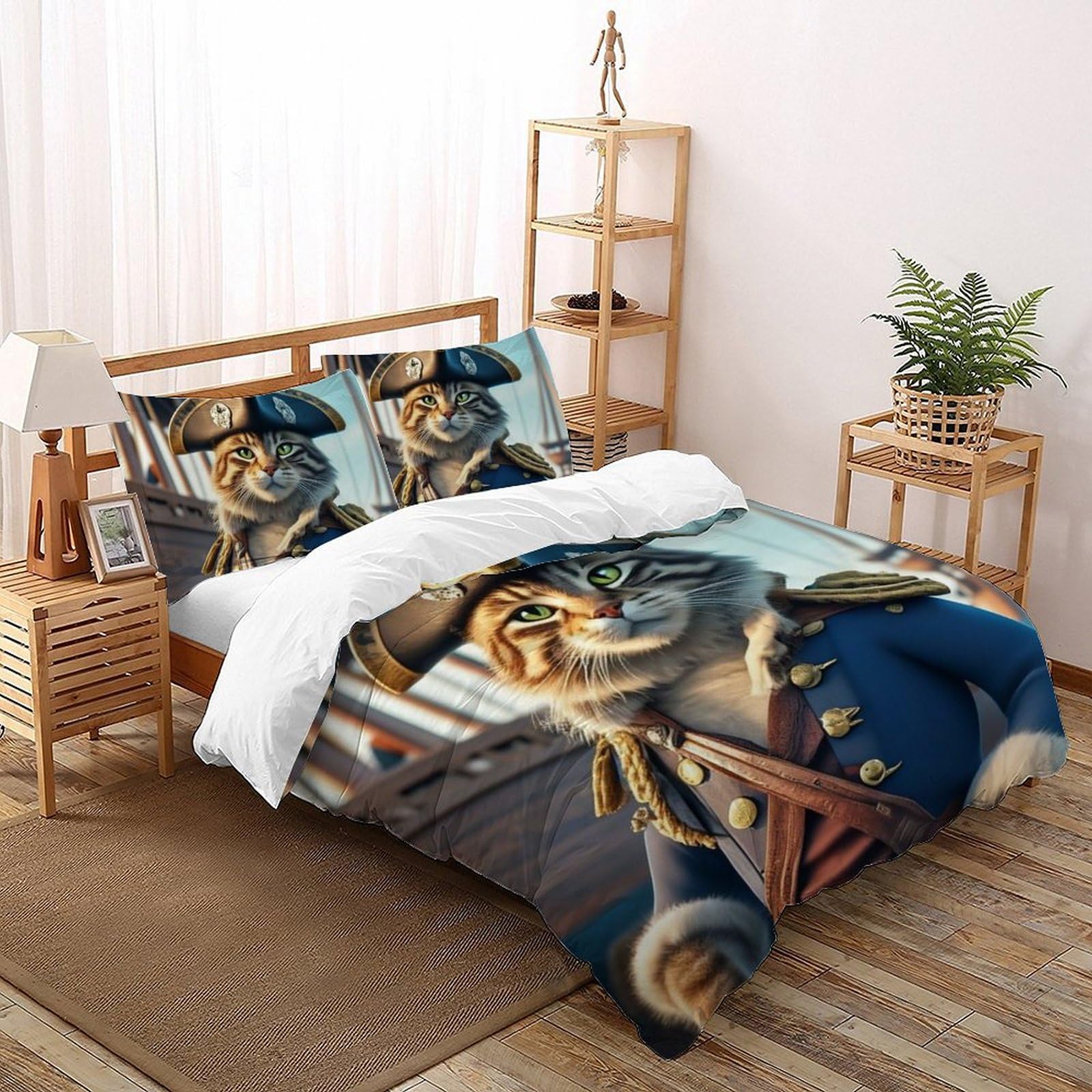 Parure de lit chat pirate en microfibre douce avec taies d'oreiller pour garçon