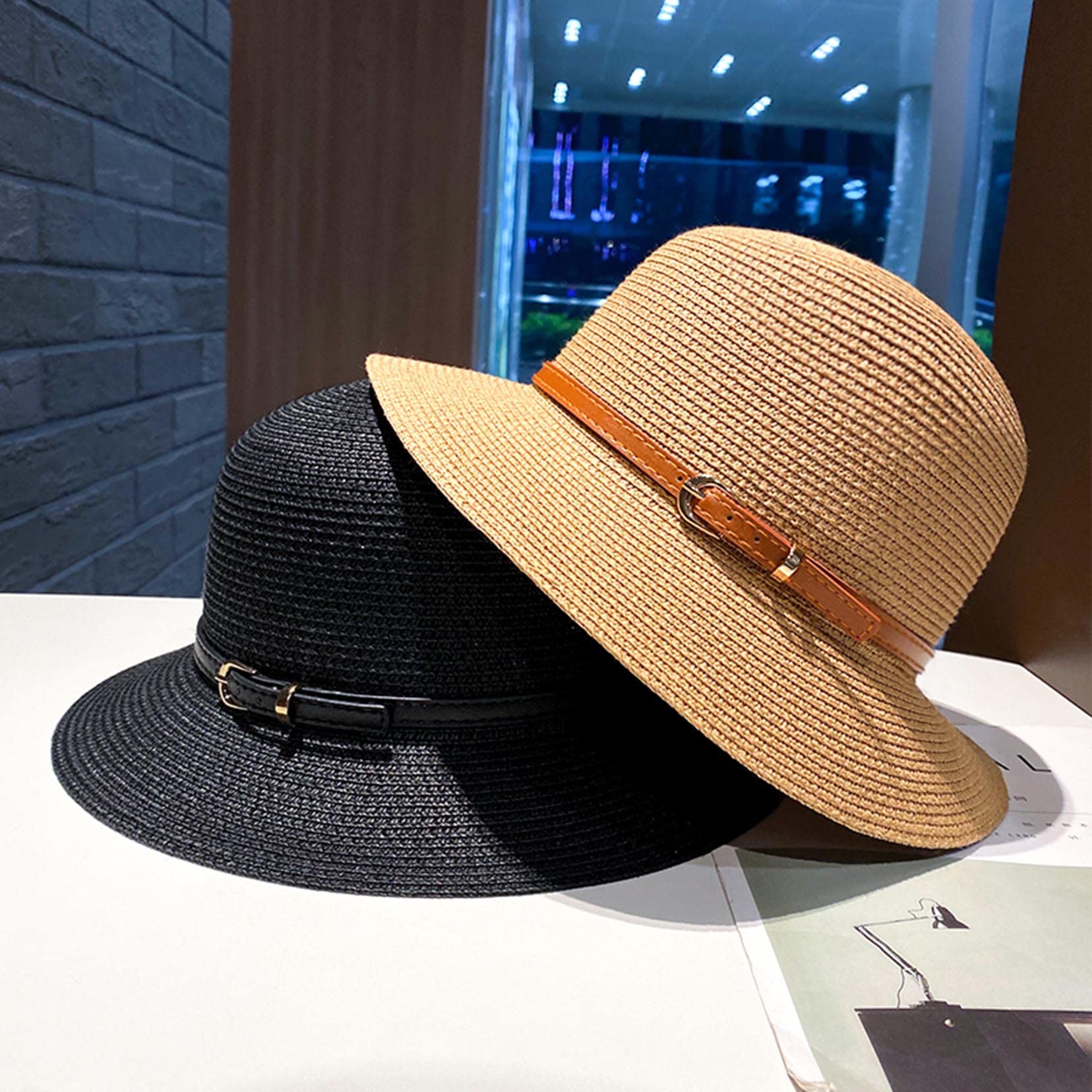 Women Wide Big Eaves kapelusz plażowy słomkowy Panama Roll -Up -kapelusz - klamra do paska Fedora kapelusz przeciwsłoneczny na plażę