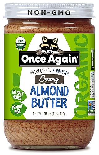 Once Again Mantequilla cremosa de almendras orgánica, 16 onzas, tostada, sin sal, sin azúcar, orgánica USDA, sin gluten, sin maní, vegano, kosher,