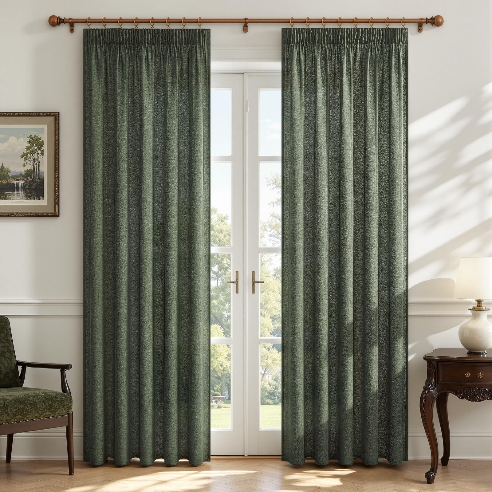 MRTREES Rideau Voilage Lin Naturel Semi-Transparent 140x240 cm pour Fenetre Chambre Adulte Salon Moderne Lot de 2 Panneaux de Rideaux Galon Fronceur Voilages Intérieurs, Vert Olive