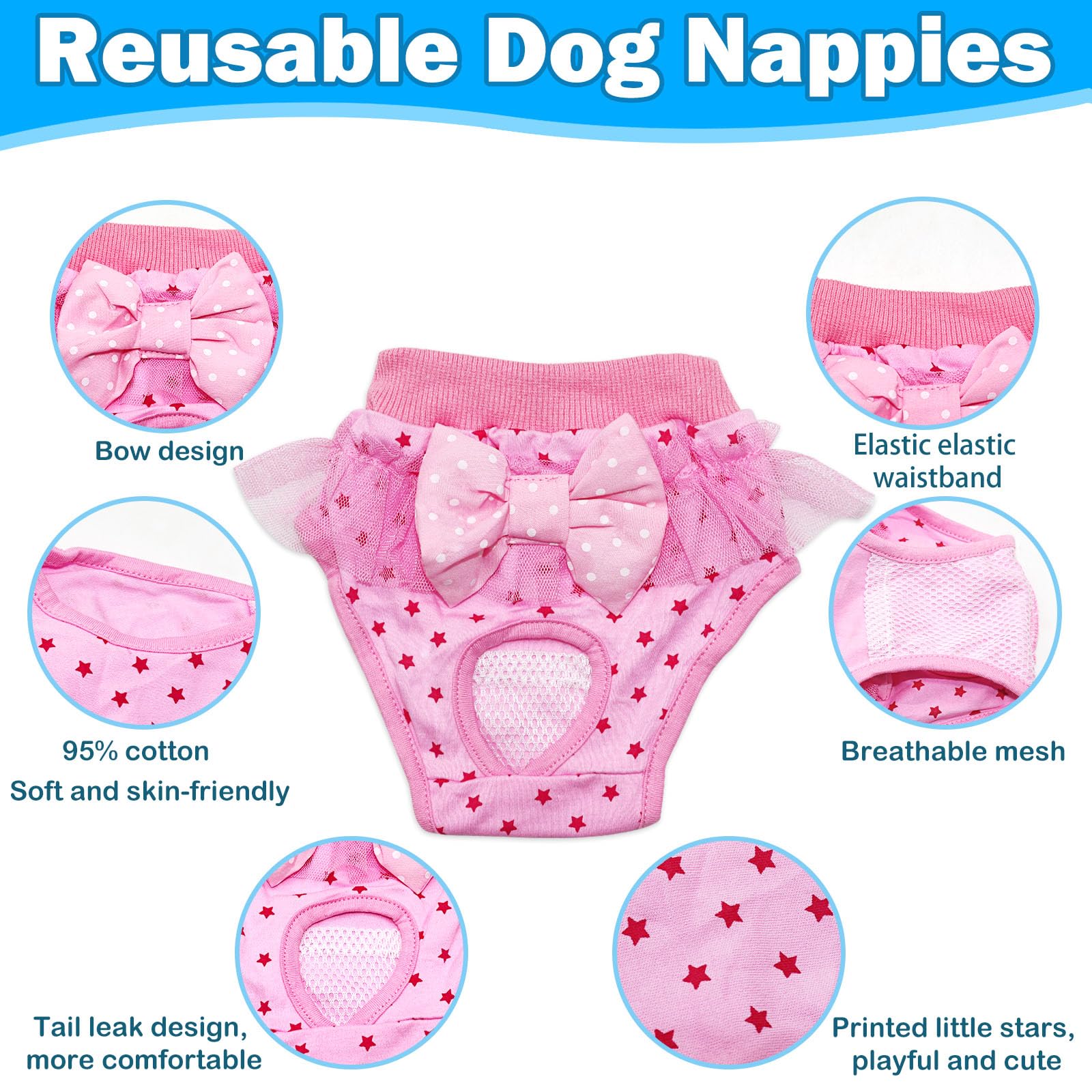 3PCS Female Pet Dog Cat Nappies Set, Dog Period Pants, Washable Females Dogs Nappies, Reusable Dogs Nappy - Image 3