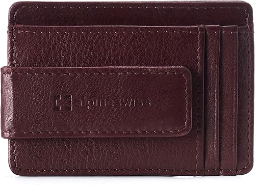 Miniatura 7 de Alpine Swiss Harper - Cartera de cuero minimalista con clip de dinero para hombre con bolsillo frontal
