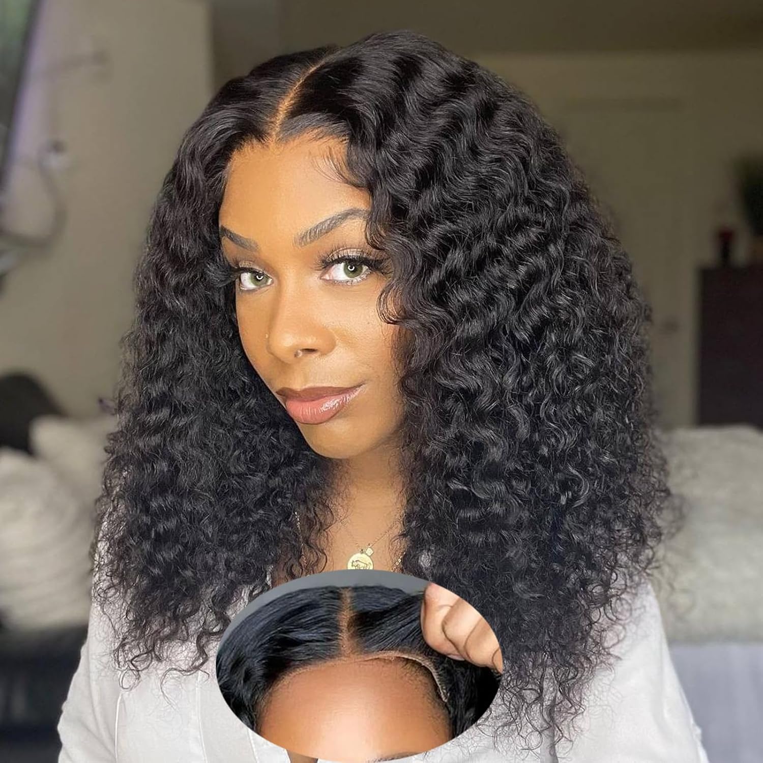 13x6 Lace Front Wigs Human Hair Glueless Wear and Go Deep Wave Wig Pre Plucked Pre Cut HD Lace Frontal Wig with Baby Hair For Black Women 16 Inch Natural Color