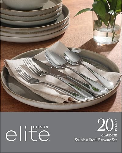 Miniatura 6 de Gibson Elite Earlston - Juego de cubiertos de 20 piezas, servicio para 4, color dorado champán mate