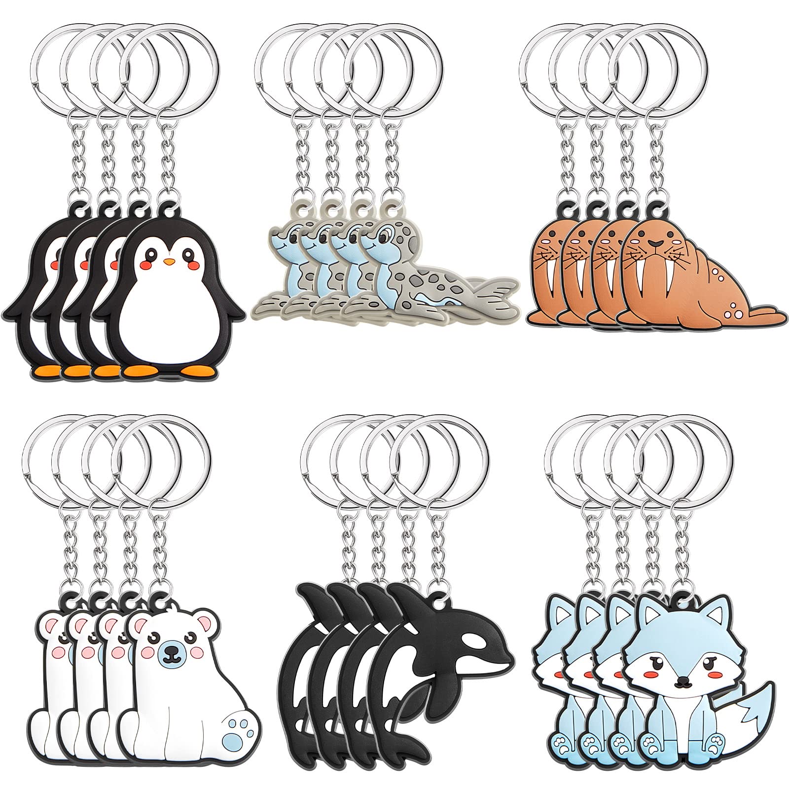Taiyin 24 Pcs Arctic Polar Animals Keychains, Multicolor Key Ring for Parties, Souvenirs, Decorations