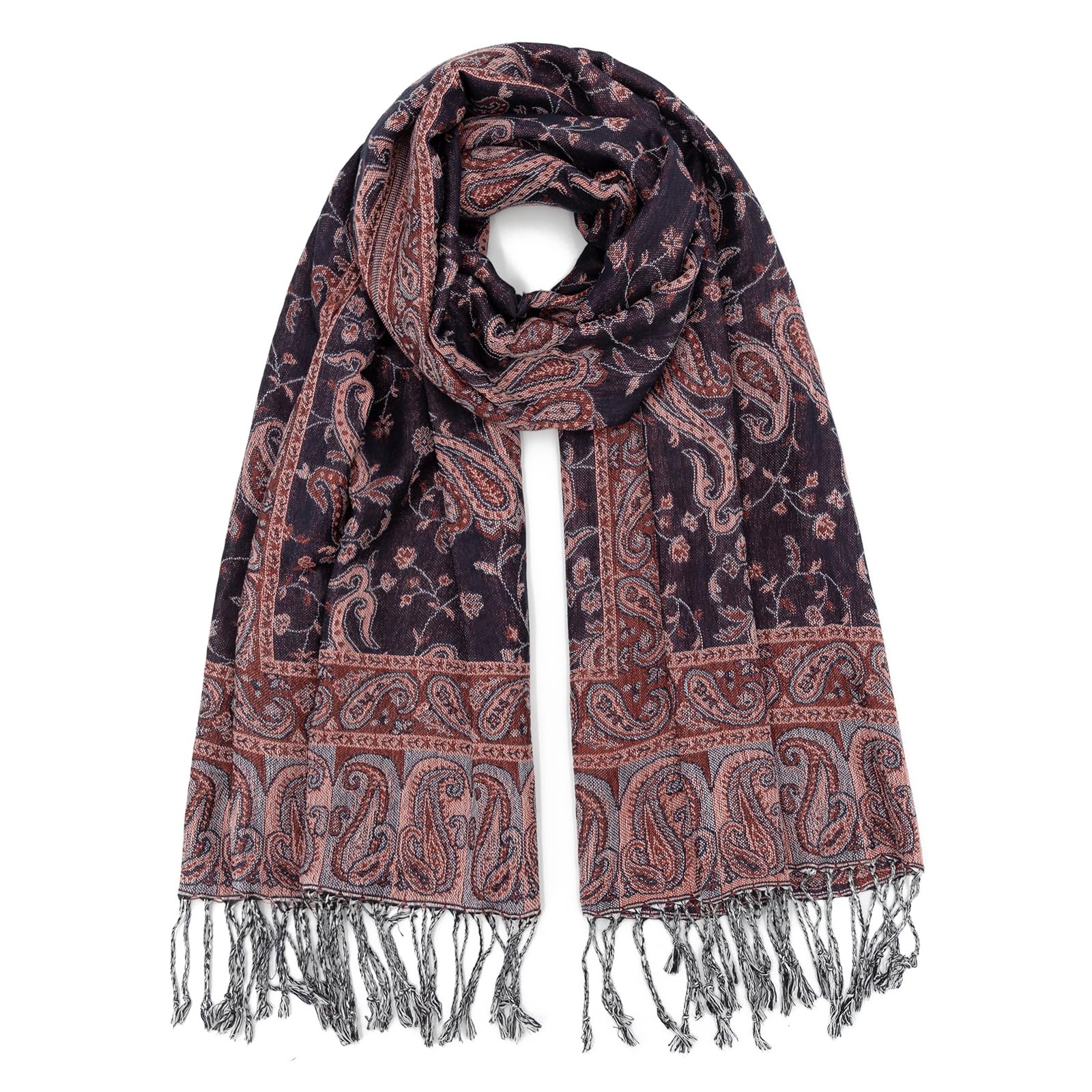 Ciormis Two Tone Silky Paisley Pashmina Shawl Scarf,Soft Women's Rave Jacquard Pashminas Wrap Scarves