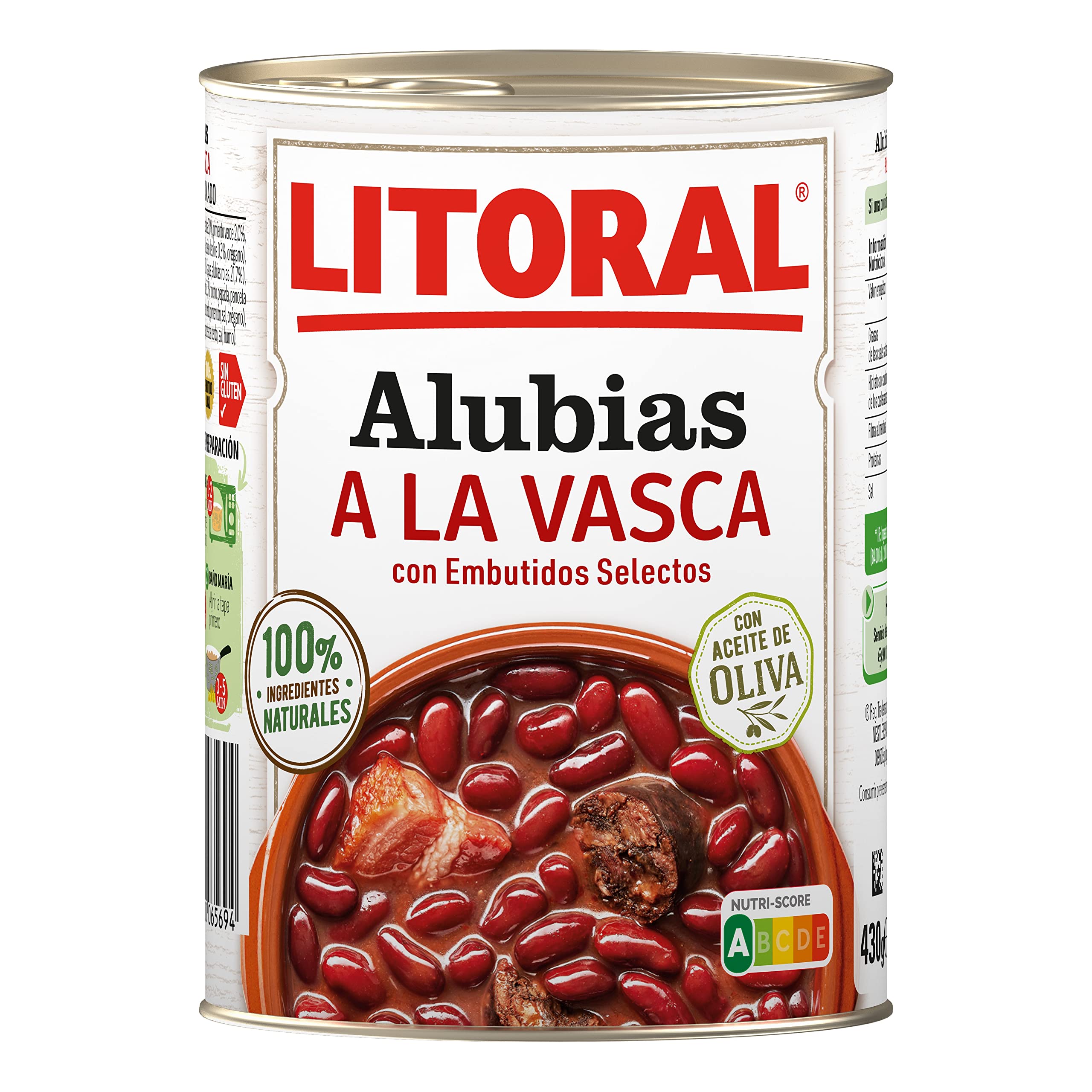 LITORAL Alubias a la Vasca - Plato Preparado Sin Gluten - Pack de 15x430g - Total: 6.45kg