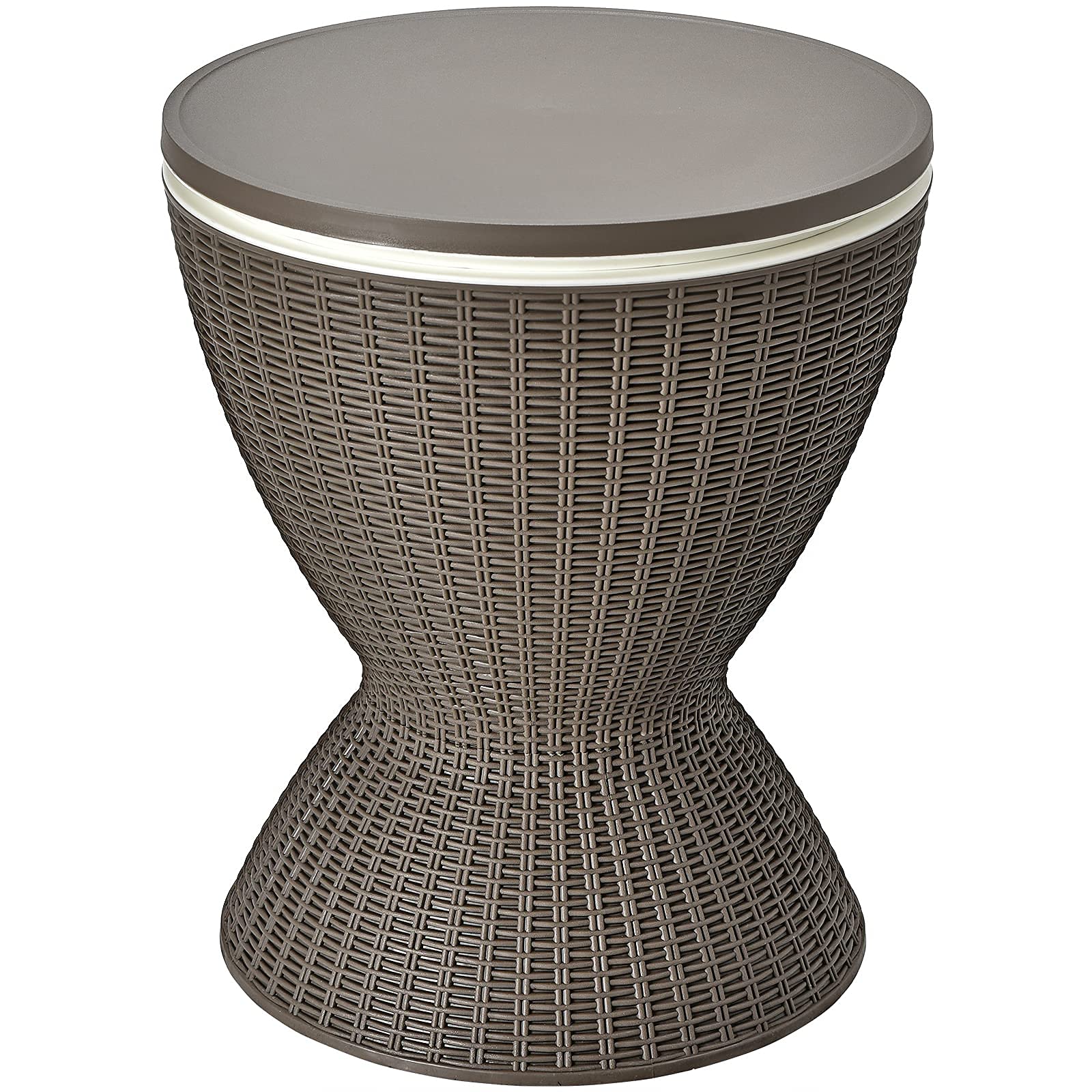 GIANTEX Kühlbox/Beistelltisch Polyrattan, 30 L Getränkekühler Cool Stool in Rattanoptik, Kühlbox mit Deckel & Abflussloch, Gartentisch höhenverstellbar (Hellbraun)