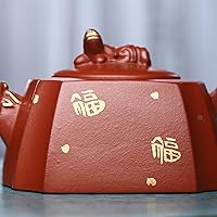 Vista 7 de Zisha - Tetera china de arcilla Yixing hecha a mano, 10.8 onzas, infundir cerveza Kung Fu, máquina de té de hojas sueltas, bendición, arcilla roja