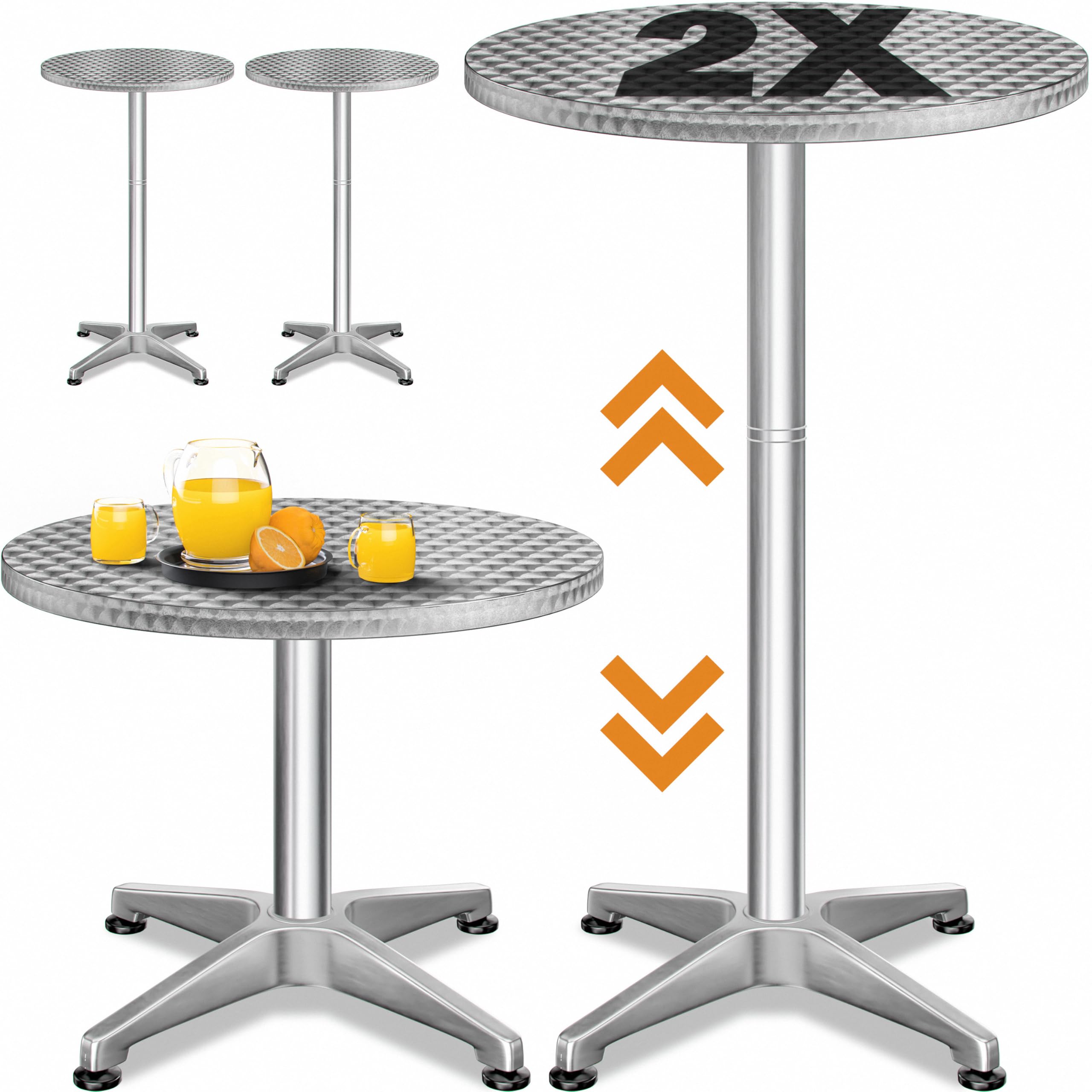 CASARIA® Bar Table | Set of 2 | Height Adjustable 70 cm 115 cm | Round with 60 cm Diameter | Stainless Steel | Indoor Outdoor Versatility | Café | Bistro | Pub | Drinks | Cocktails
