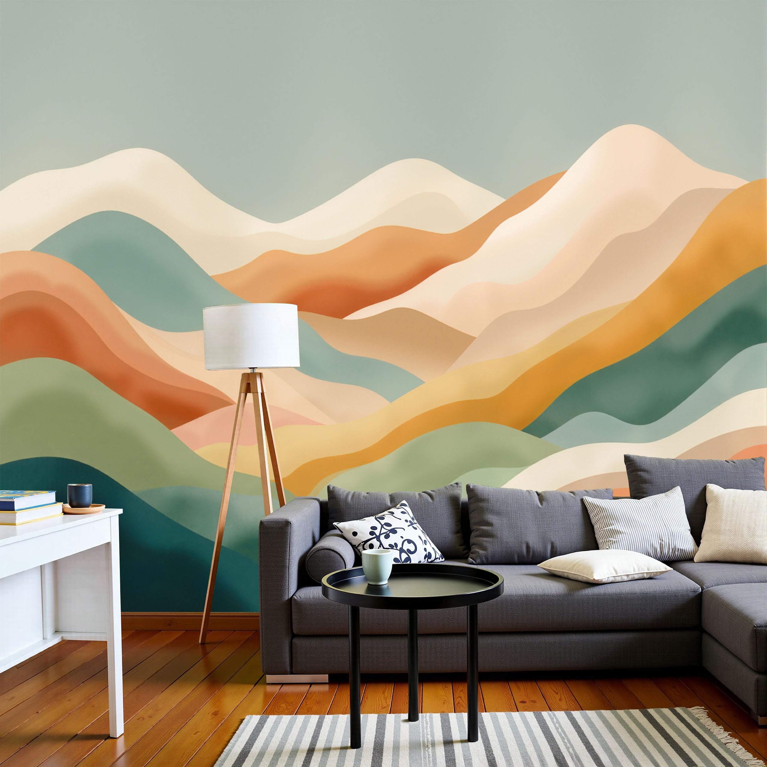 Papier peint panoramique montagnes pour réchauffer un grand mur blanc de chambre