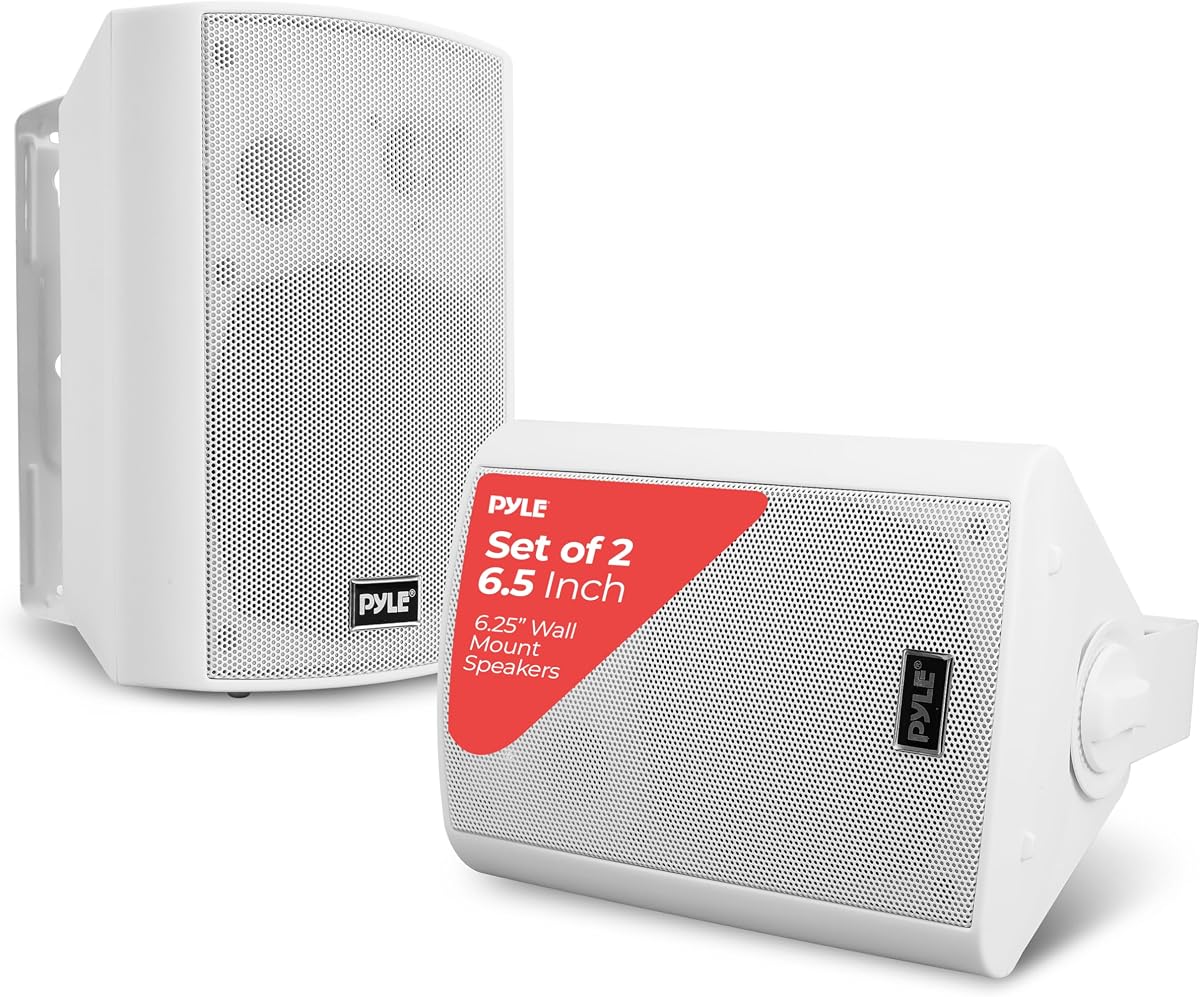 6.5'' Marine Grade Waterproof Bluetooth Speakers with Built-in Amplifier, Indoor/Outdoor Use, Full Range Stereo, Aux Input, Rustproof, Ideal for Patio, Pool, Home Audio, White