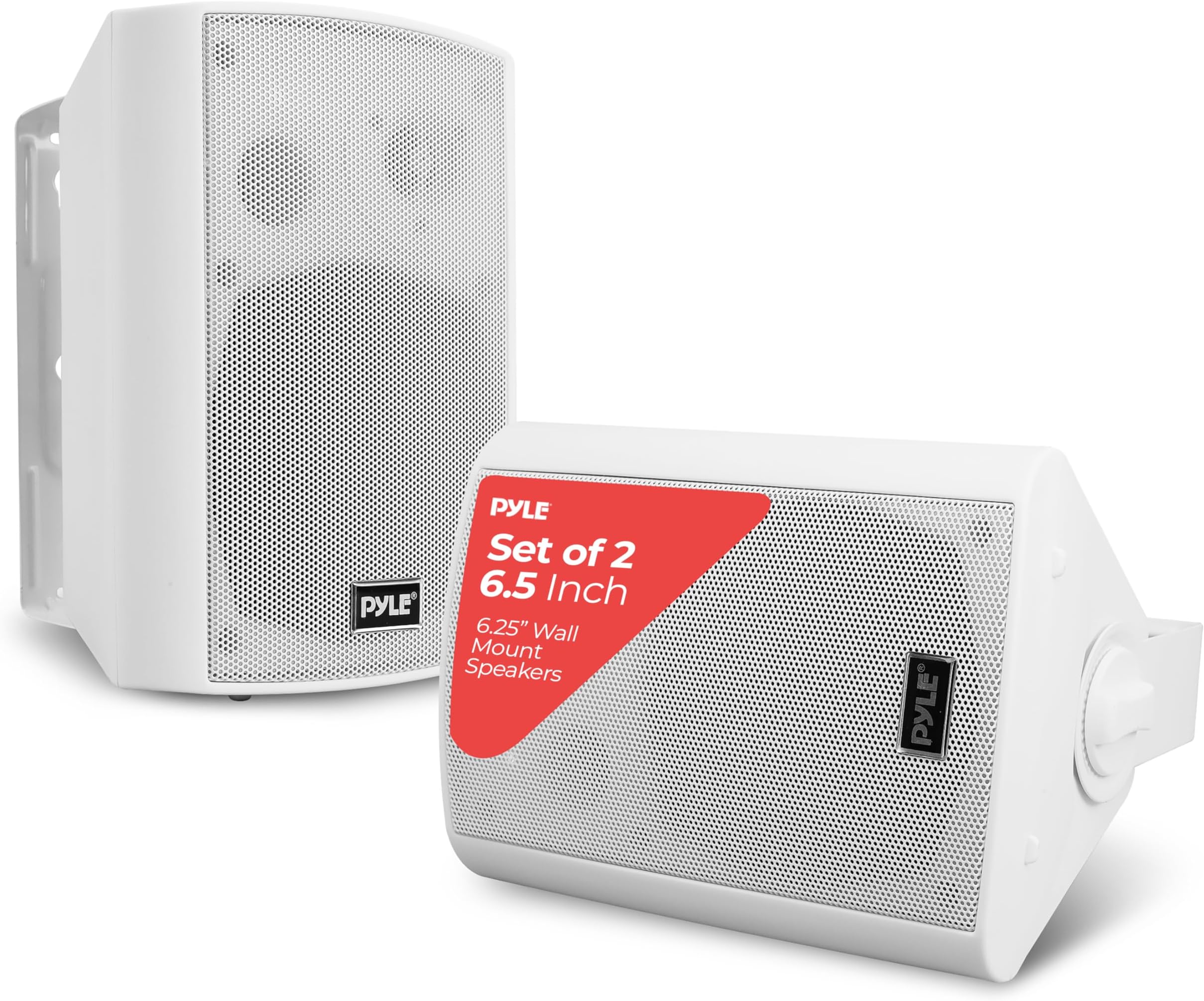 Pyle 6.5 Inch Wall Mount Waterproof Speaker System for Indoor or Outdoor Wireless Bluetooth Surround Sound System, White (2 Pack)