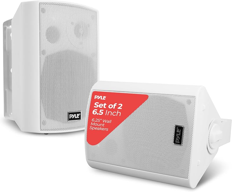 6.5'' Marine Grade Waterproof Bluetooth Speakers with Built-in Amplifier, Indoor/Outdoor Use, Full Range Stereo, Aux Input, Rustproof, Ideal for Patio, Pool, Home Audio, White