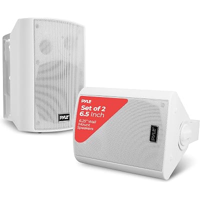 Pyle 6.5 Inch Wall Mount Waterproof Speaker System for Indoor or Outdoor Wireless Bluetooth Surround Sound System, White (2 Pack)
