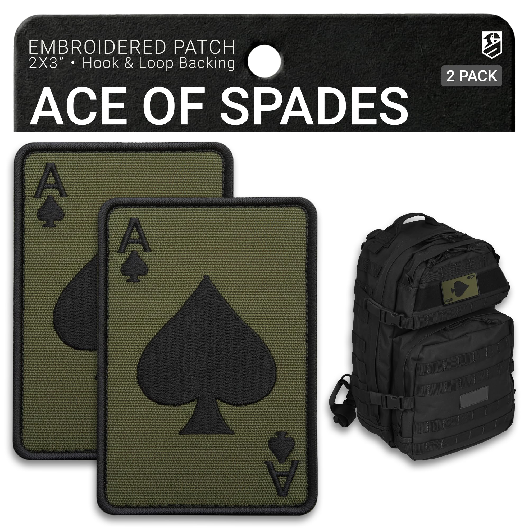 Bluyellow 2-Pack Ace of Spades Patch Death Card Premium Embroidery Secure Attachment Hook & Loop Tactical Patches for Backpacks Jackets Tactical Vest Military Helmet Dog Vest Harness Morale Patches