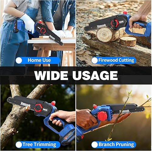 Miniatura 7 de Mini motosierra inalámbrica de 8 pulgadas, motosierra eléctrica de mano mejorada con 2 baterías y cargador, sierra de cadena eléctrica