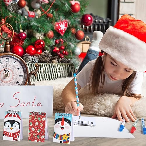Miniatura 5 de Cholemy Juego de 96 piezas de regalo para Navidad, mini cuadernos de Navidad con bolígrafos para niños, incluye bolígrafos de Navidad, mini bloc de